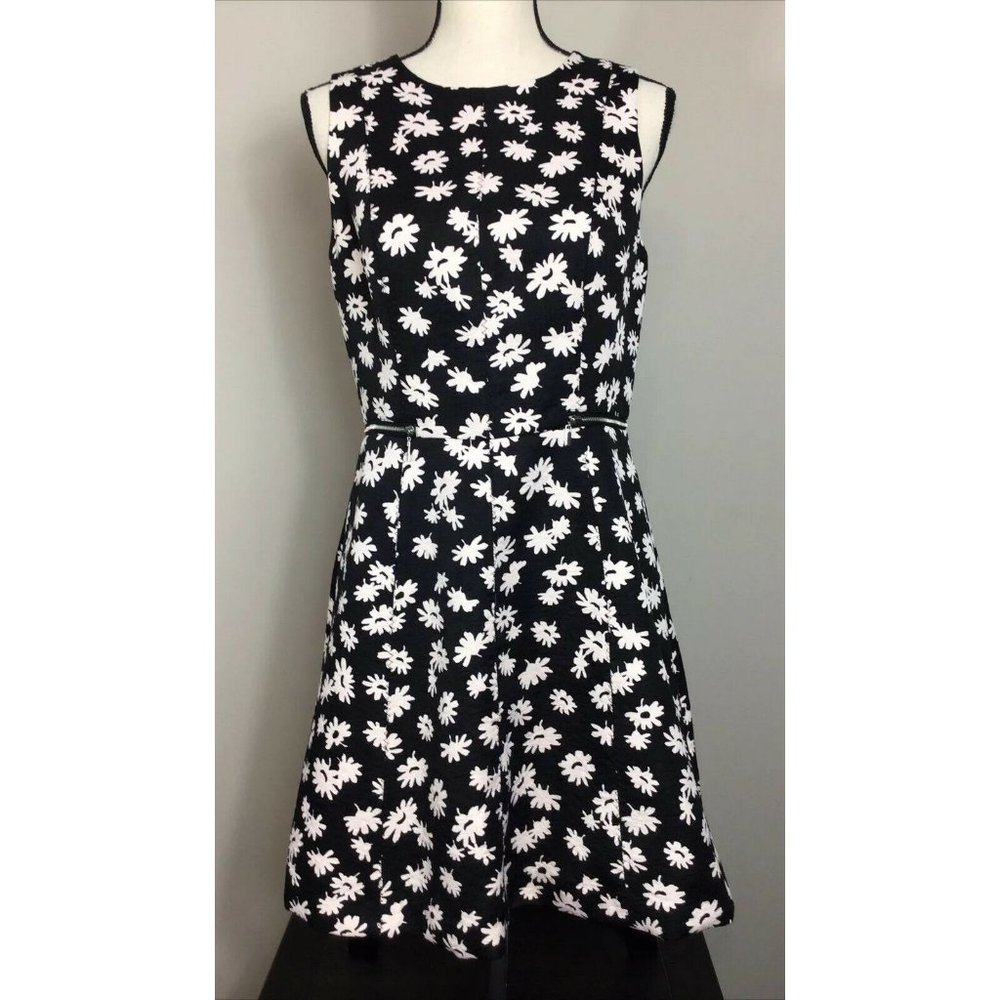 Ann Taylor Black Sunflower Zip-Waist Sleeveless Dress 6
